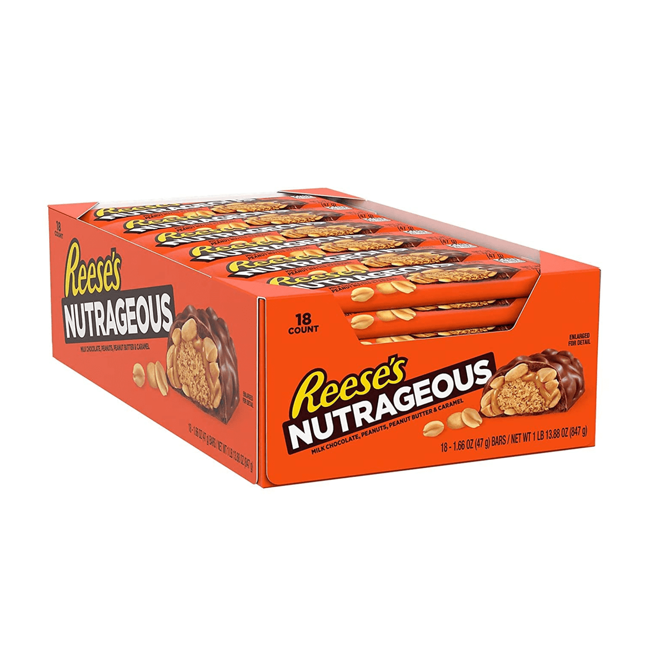 Reeses Nutrageous Peanut butter and Caramel Bars, 1.6 Oz, 18 Ea
